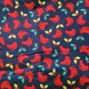 Lovely Cardinals on Blue Background with Holly 35" x 44" Fabric